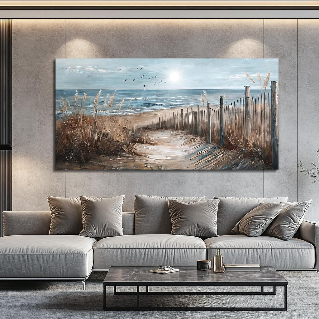 KELIYUAN Large Canvas Wall Art For Living Room Wall Decor For Office Bedroom Mural Wall Pictures Artwork Ocean Sand Dunes Grass Landscape Paintings Hotel Room Aesthetic Home Decoration Art 30'x60'