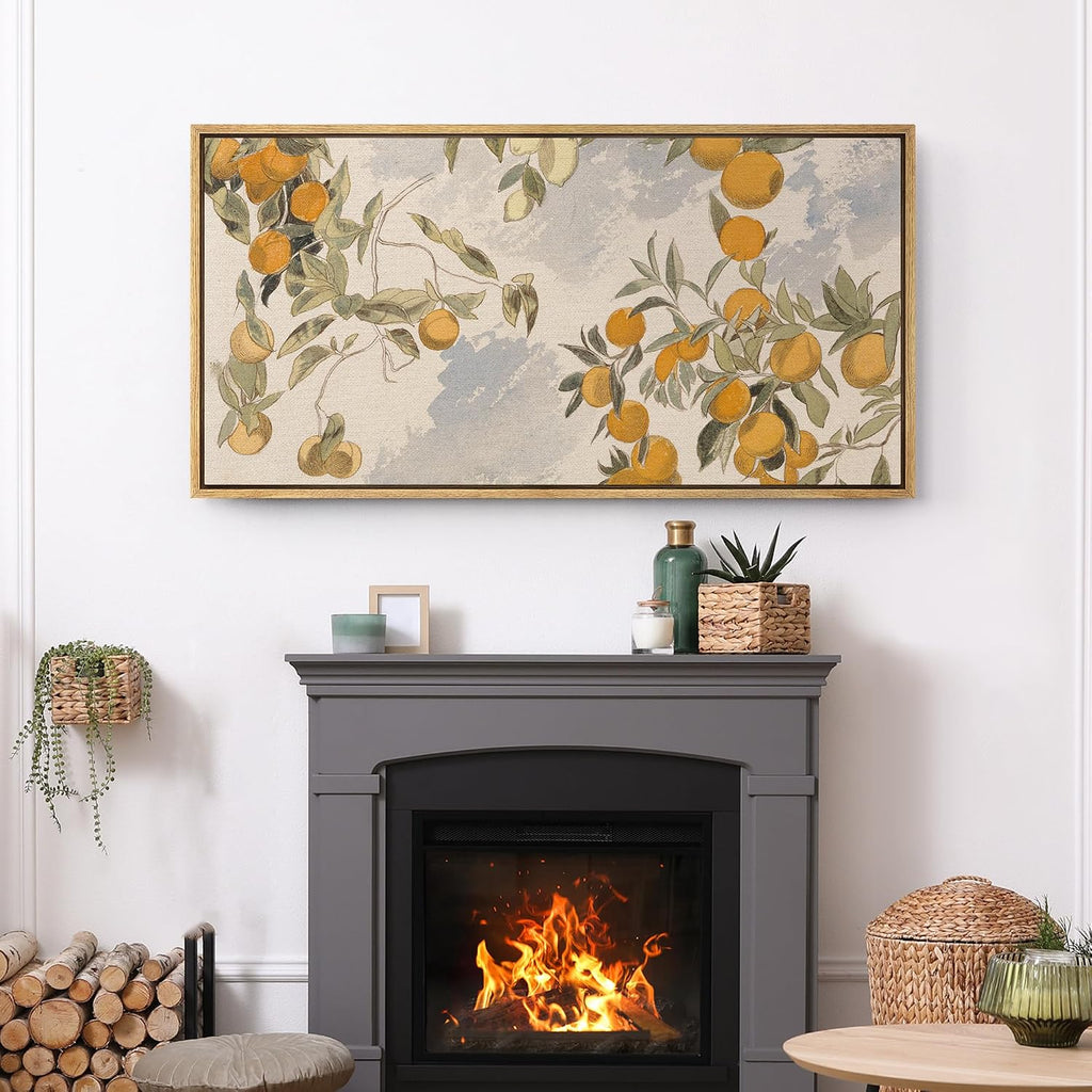SIGNFORD Extra Large Framed Canvas Print Wall Art Vintage Citrus Botanical Rustic Orange Orchard Illustrations Modern Art Relax/Calm Warm for Living Room, Bedroom, Office - 60'x30'