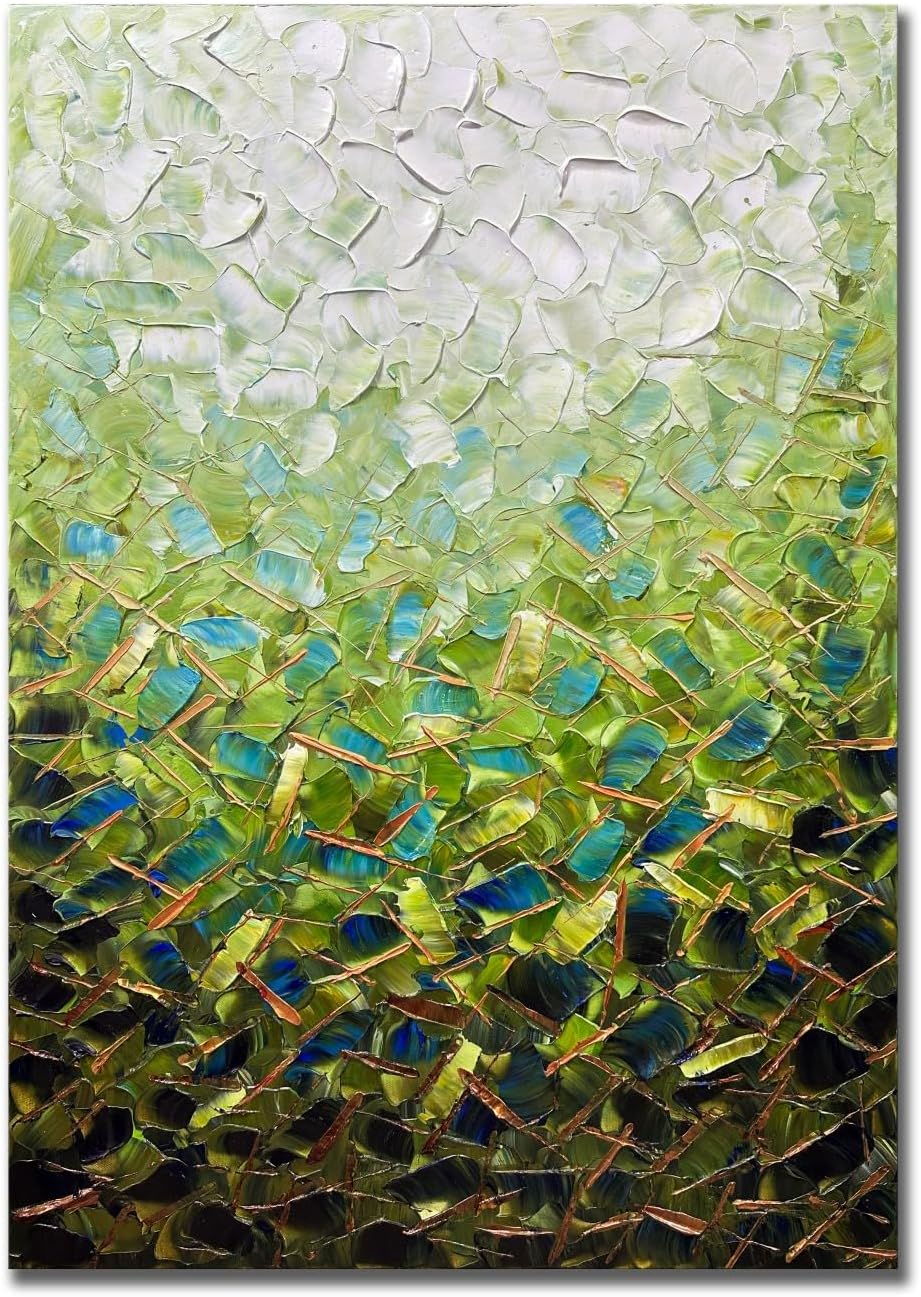 zoinart Textured Green Oil Painting on Canvas, Abstract Paintings Green Wall Art, Modern Wall Painting for Living Room Decor