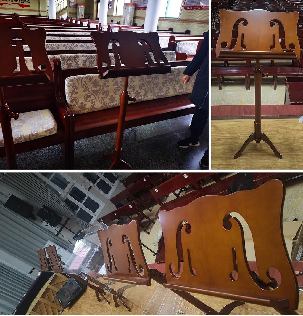 Wooden Carving Sheet Music Stand, Ultra-Stable Lifting Musicians Podium for Classroom, Floor Stand Music Books Racks for Violin/Guitar/Ukulele