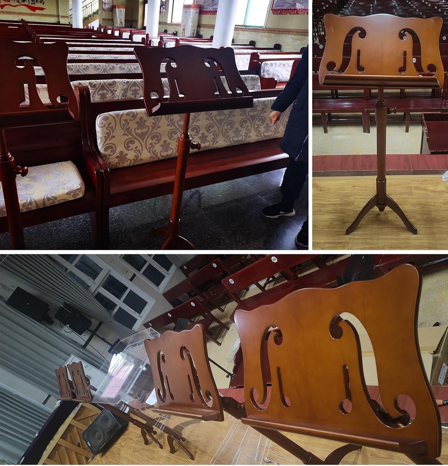 Wooden Carving Sheet Music Stand, Ultra-Stable Lifting Musicians Podium for Classroom, Floor Stand Music Books Racks for Violin/Guitar/Ukulele