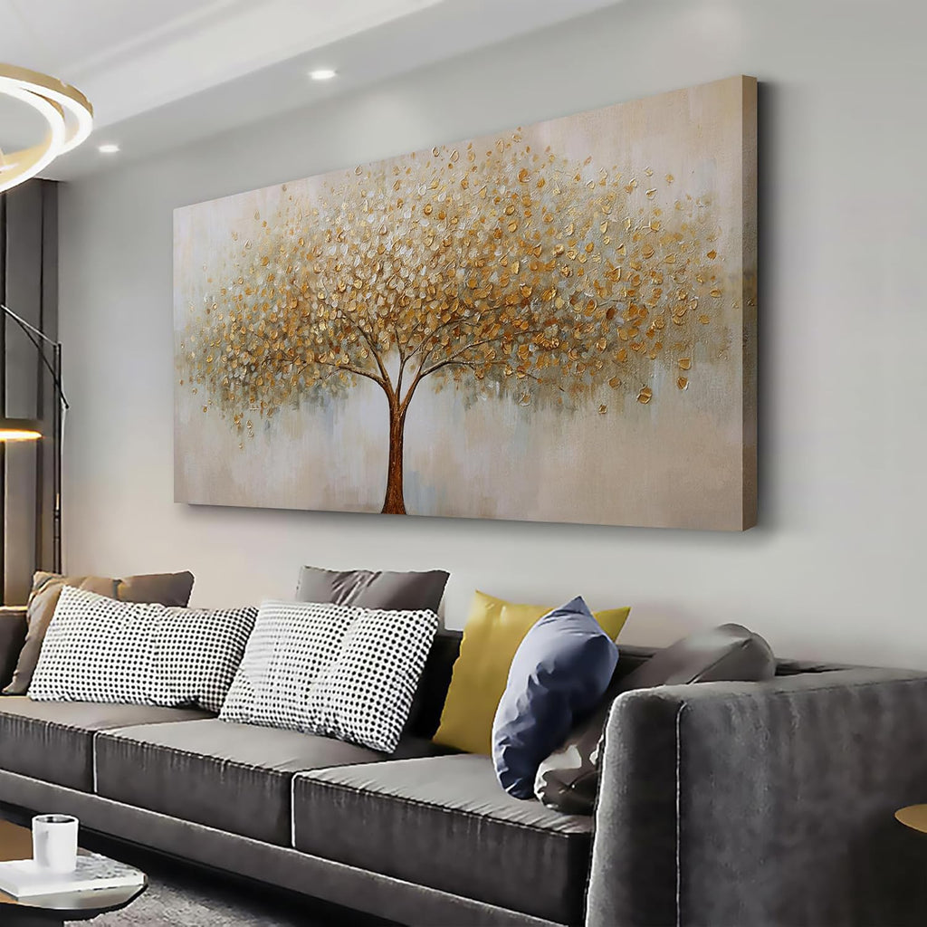 VHMING Wall Art Abstract Gold Tree of Life Modern Artwork Canvas Painting Textured Tree Pictures Wall Decor for Living Room Bedroom Dining Room Home Office Decor 29'x58' Ready to Hang