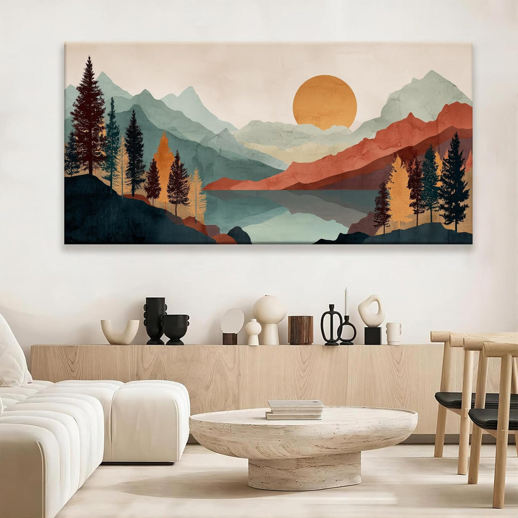 Tsomzxng Large Abstract Boho Wall Art For Living Room Canvas Art Wall Decor Artwork Mountain Forest Landscapes Abstract Art Colorful Wall Art Painting Prints Home Wall Decor 29'×58'