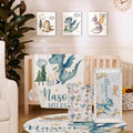 TOOTANN Custom Baby Crib Bedding Set, 5 Pcs Personalized Name Baby Crib Sheets for Kid Toddler Infant, Blue Dinosaurs Nursery Bedding Set