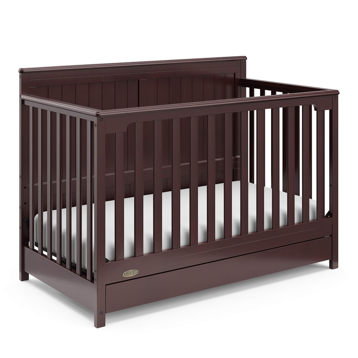 Graco Hadley 5-in-1 Convertible Crib with Drawer – GREENGUARD Gold Certified, Fits Standard Crib Mattress, Converts to Toddler Bed, Daybed and Full Bed, 4 Adjustable Mattress Heights (Espresso)