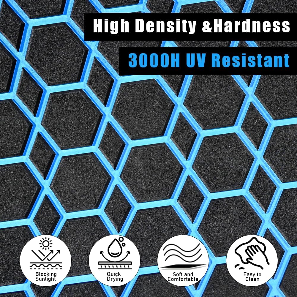 98.4'X43.31' Diamonds and Hexagons EVA Self-Adhesive Boat Flooring and Decorative Fish for Yacht Pool Boat Flooring Sheet Thick Non-Skid mat (Black and Light Blue, 102.3'X38.58')