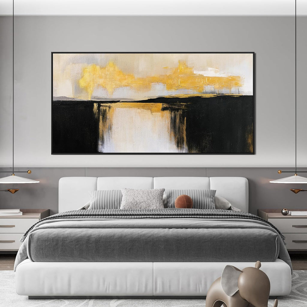 Canvas Wall Art Decor Large Framed Wall Art Decorations Wall Art Pictures For Living Room Abstract Black and Gold Wall Art Prints Abstract Canvas Art Wall Decor Bedroom Office Decor 29' x 58'