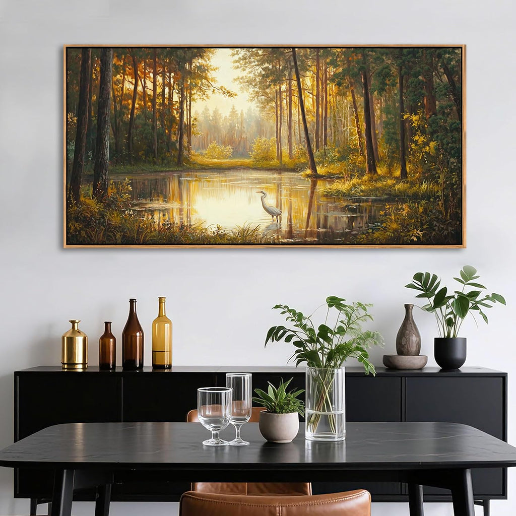 Pogusmavi Landscape Wall Art - Forest and Lake Pictures | Nature Wall Art for Living Room | Large Canvas Prints and Wall Decor for Bedroom | Elegant Artwork for Above Bed 29×58IN