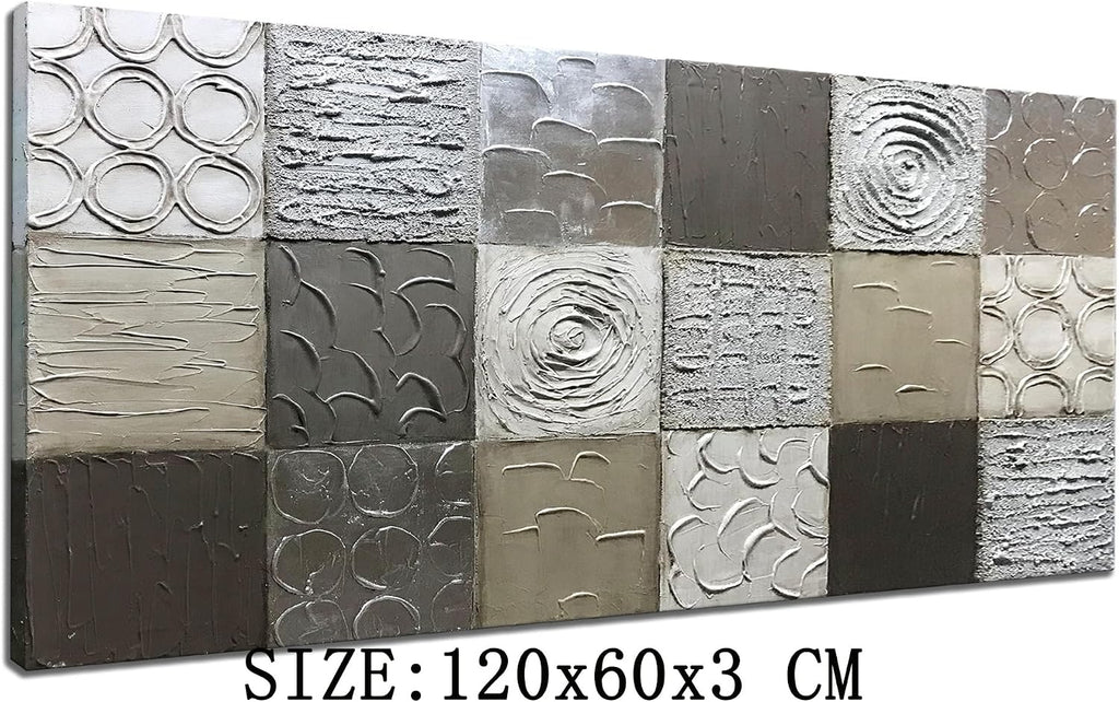 Alenoss 100% Handmade Abstract Metal Paintings Canvas Wall Art Unique Thick Texture Rough Surface Modern Oil Painting 48x24 Inches Imitation Old Handicrafts Grey Artwork