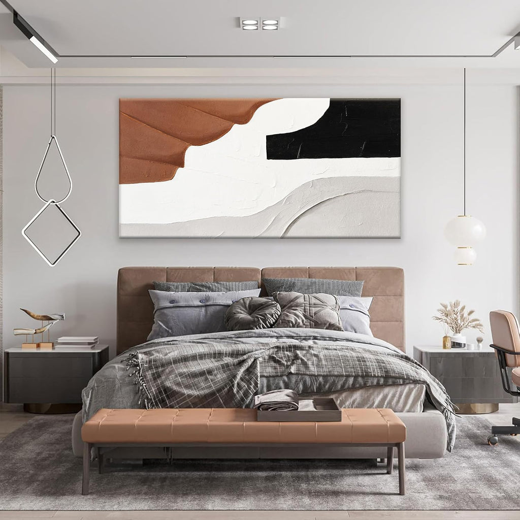White Wall Art Large Abstract Wall Art Geometric Brown Color Block Canvas Art Wall Decor Painting Artwork Canvas Simple Picture Artwork Decorations For Living Room Bedroom Office Home Decor 29' X 58'