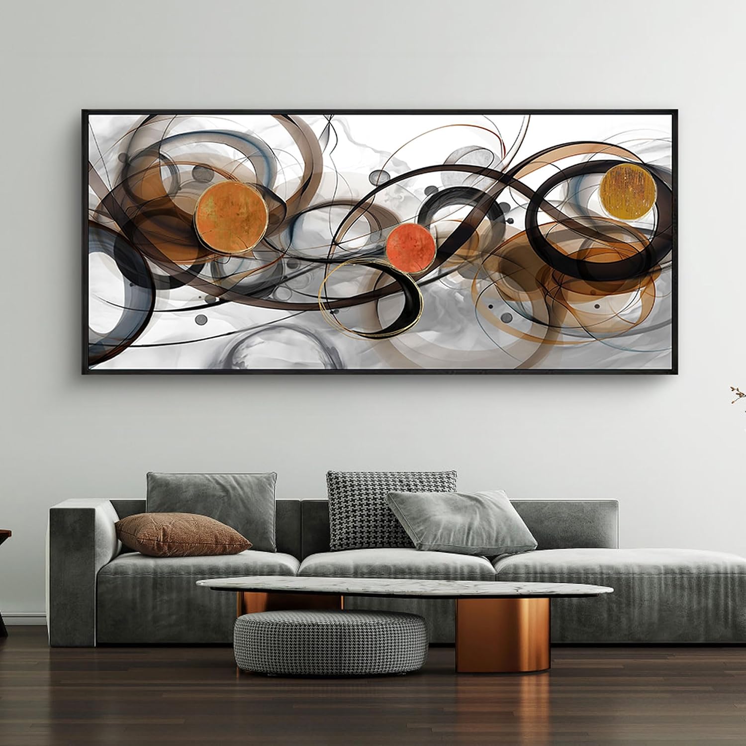 XLSJERST Wall Art for Living Room - Extra Large 86x39 Inches Orange Abstract Canvas Wall Decor Modern Black Fram Painting Oversize Artwork for Above Bed Office Home Decoration