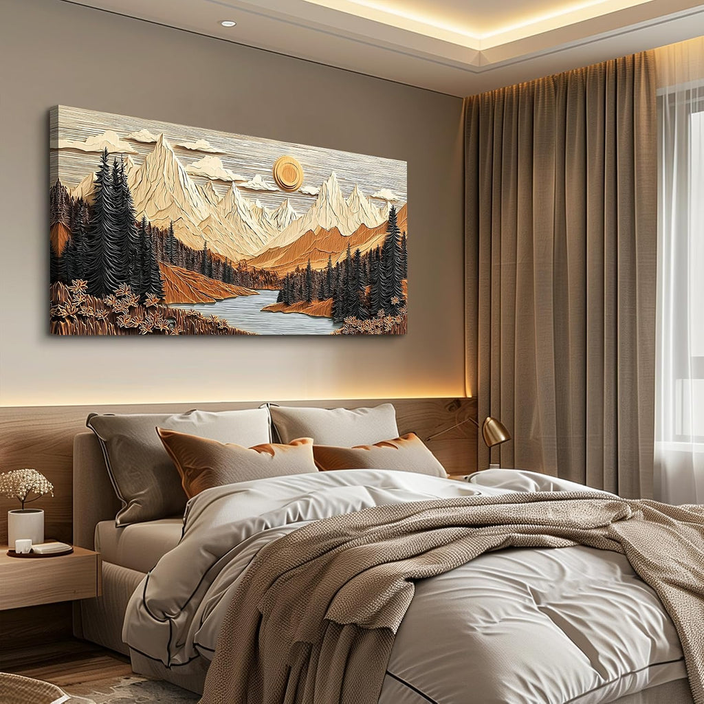 JUDASJART Canvas Wall Art For Living Room Large Wall Decor For Office Bedroom Decorations Mountain Lake Landscape Pictures Abstract Painting Artwork Room Wall Mural Aesthetic Home Decor 30x60 In