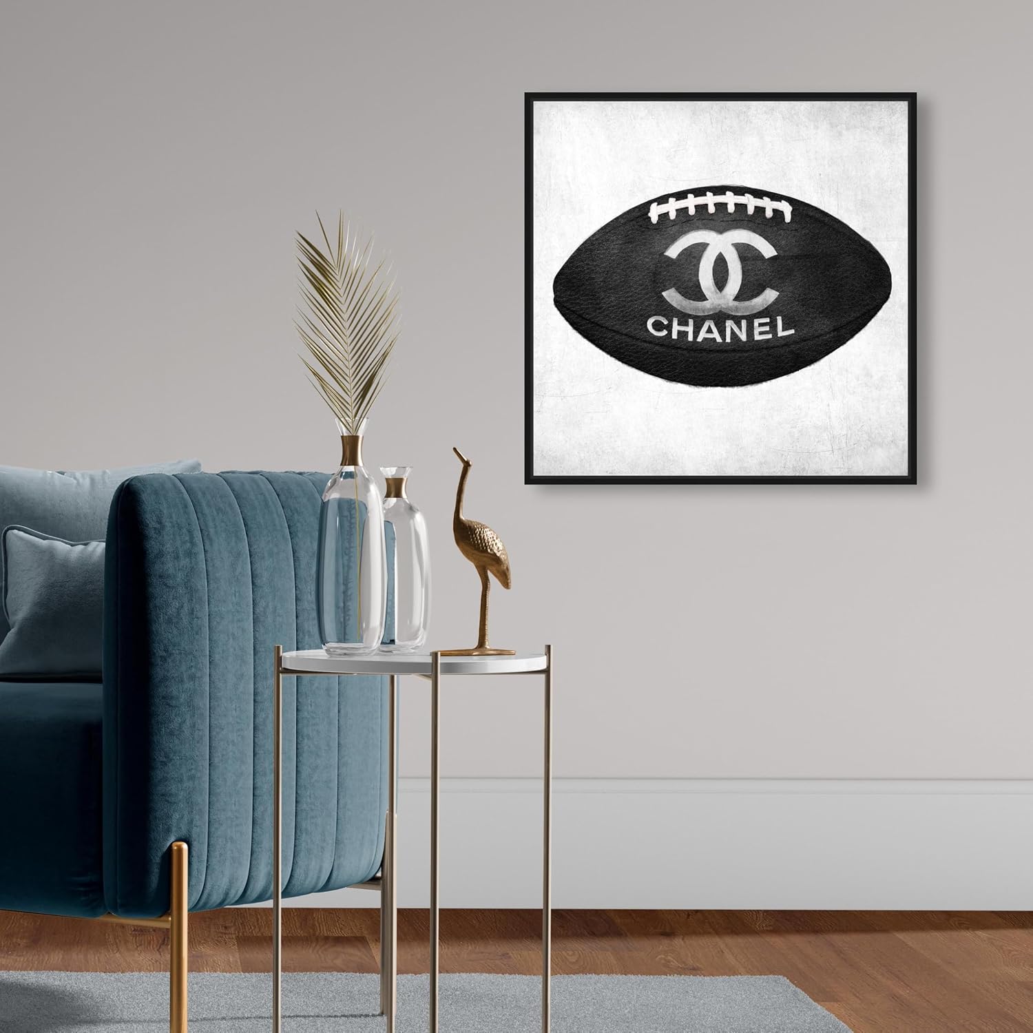 Fashion and Glam Framed Wall Art Canvas Prints 'Fashion Football' Lifestyle, Black, Gray, 20' x 20'