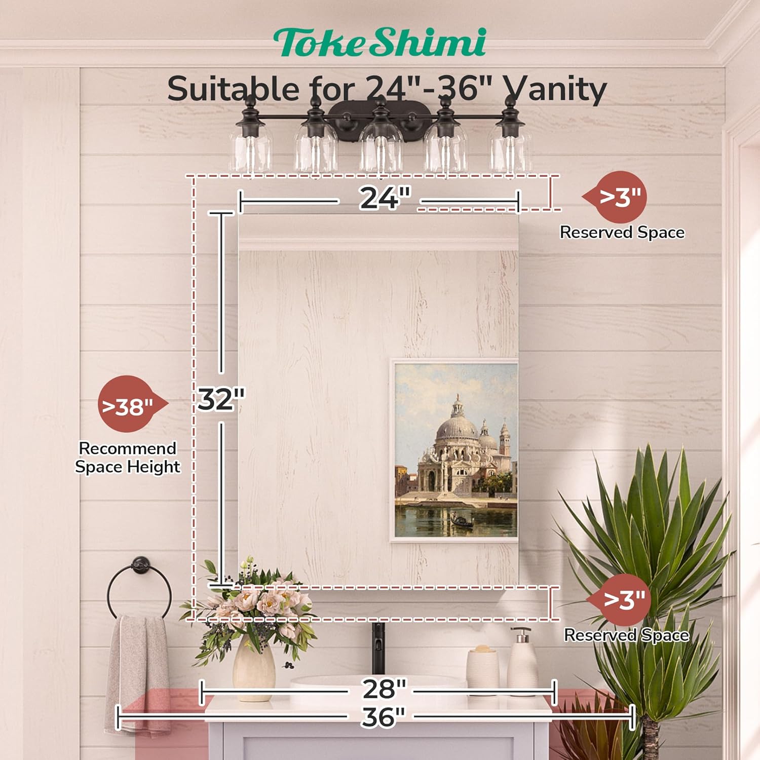 TokeShimi 24 x 32 Mirrored Medicine Cabinet Recessed or Surface Mount, Aluminum Tempered Bathroom Medicine Cabinet with Mirror with Storage Black Stepless Adjustable Metal Shelves Farmhouse