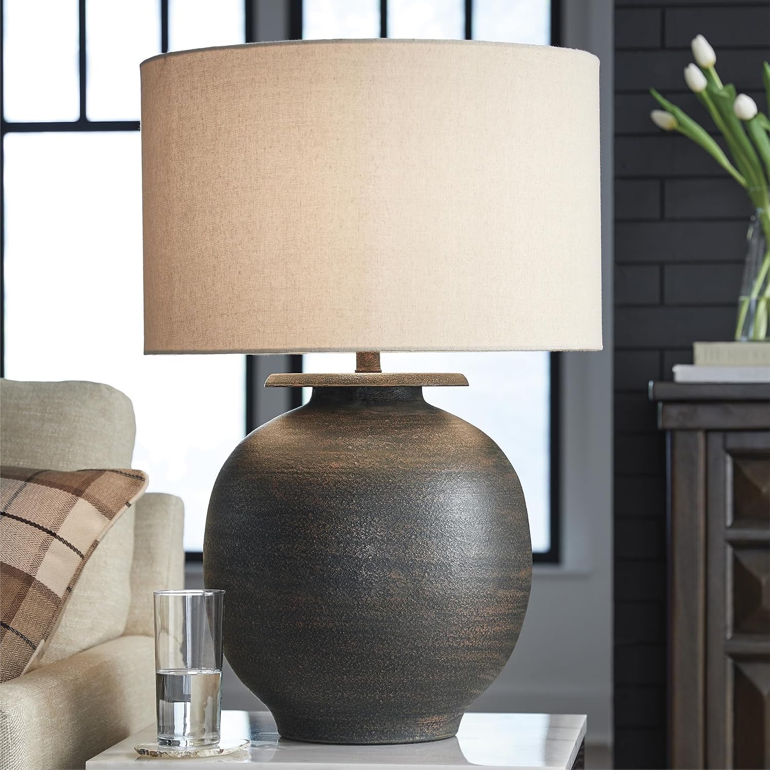 Signature Design by Ashley Carlenbury Retro Metal Table Lamp with 3-Way Switch, Dark Brown