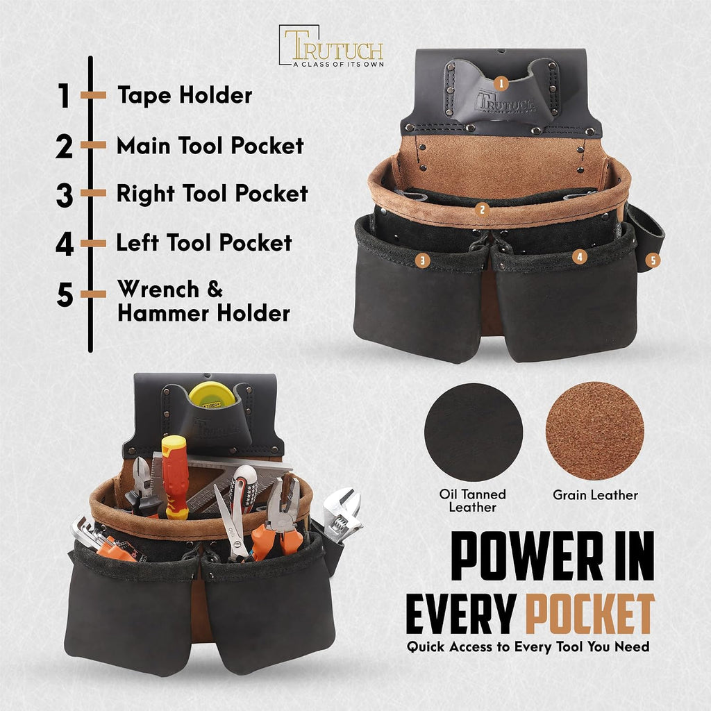 Grain Leather Tool Belt | Tool Rig Set | Tool Pouch | Drywall Tool Belt | Carpenter Tool Bag | Leather Tool Belts for Men | Construction | Framers | Electrician (Black & Brown)