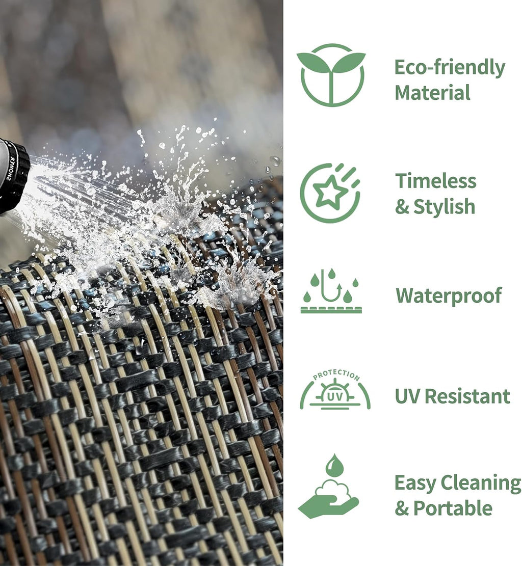 GENIMO Outdoor Rug 10x14 ft Waterproof, Reversible Plastic Straw Patio Rug for RV Camping Mat, Deck, Backyard Balcony Mat - Lightweight & Easy to Clean, Black & Brown