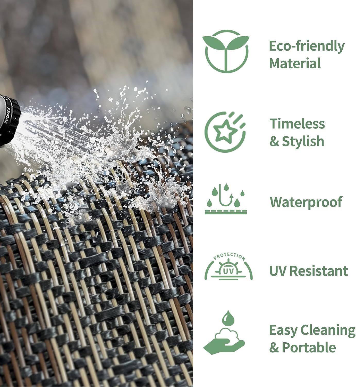 GENIMO Outdoor Rug 10x14 ft Waterproof, Reversible Plastic Straw Patio Rug for RV Camping Mat, Deck, Backyard Balcony Mat - Lightweight & Easy to Clean, Black & Brown