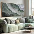 Green and White Abstract Wall Art 29x58 Inch, Large Framed Canvas Painting with Wooden Frame, Modern Abstract Wall Decor for Living Room Bedroom Dining Room or Office