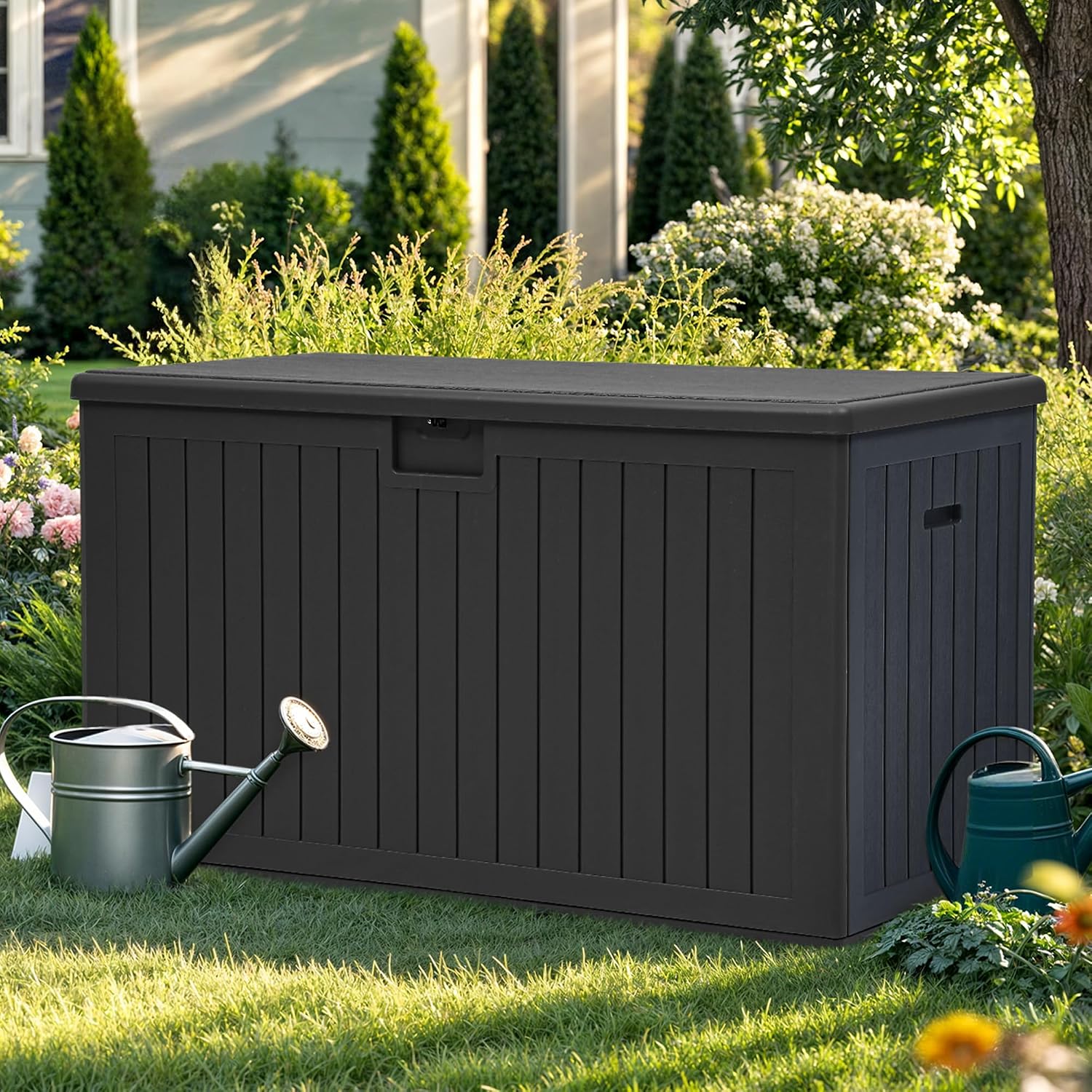 YITAHOME 220 Gallon Double-Wall Deck Box with Divider & Side Handles, Outdoor Large Storage for Patio Furniture Cushions, Garden Pool Accessories, Water Resistant & Lockable(Black)