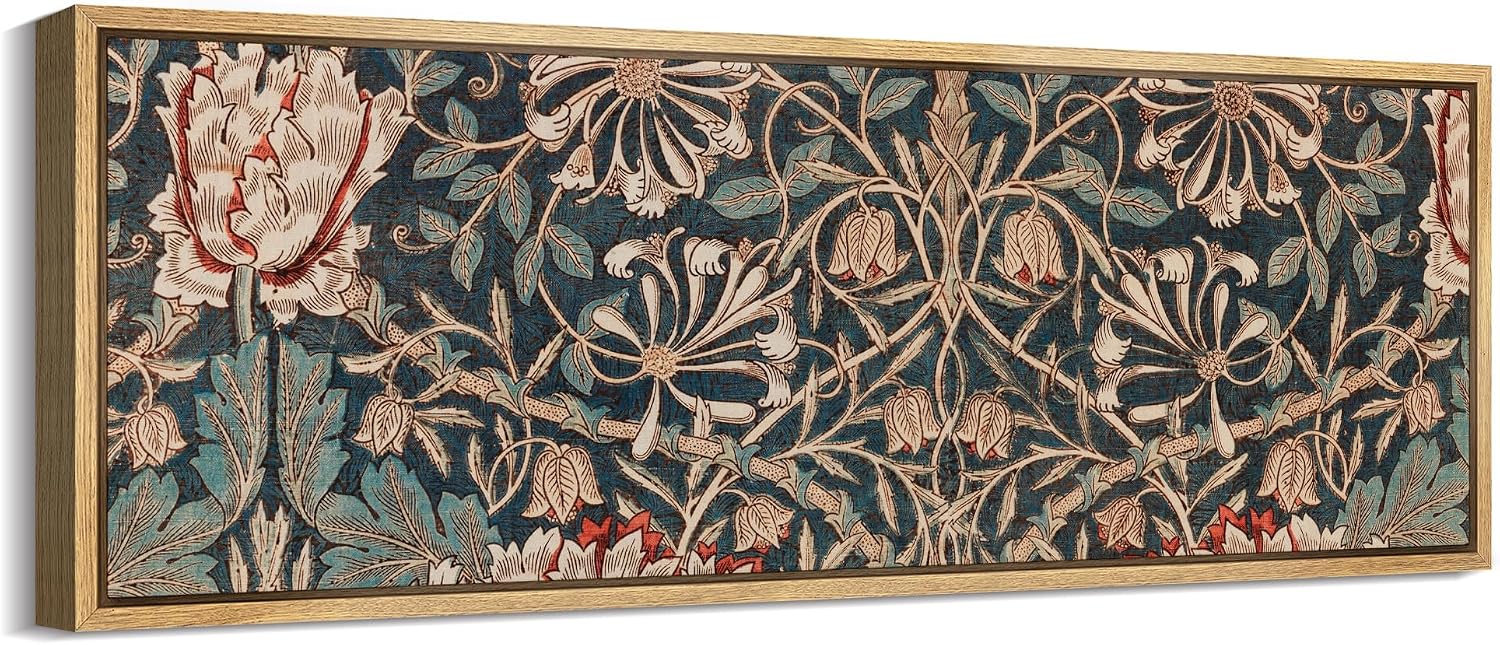 MUDECOR Large Framed Canvas Print Wall Art Botanical Elegance Victorian Style Floral Antique Retro Fine Art Illustrations Decorative Colorful for Bedroom - 60'x20'