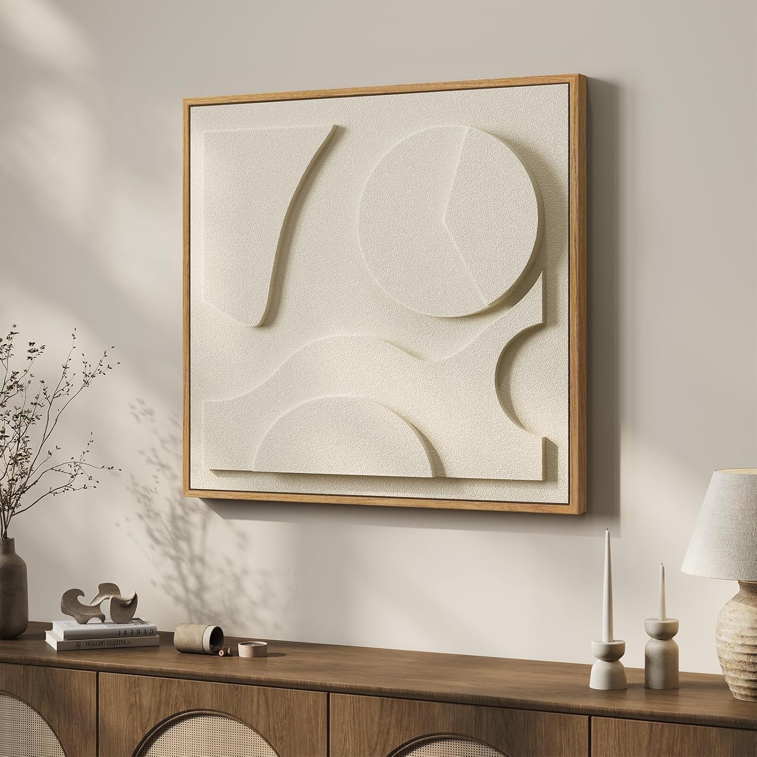 Large 3D Textured Framed White Abstract Wall Art, Square Modern Paintings Artwork for Walls, Minimalist White Geometric Block Pictures for Living Room Bedroom Office Hallway Wall Decor 30x30 In