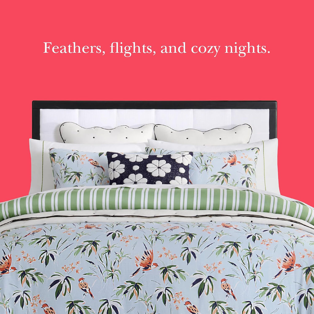 kate spade new york Bird Garden King Comforter Set, 300 Thread Count Cotton Reversible Cover, All Season 3 Piece Bedding, Machine Washable, Floral Multicolor