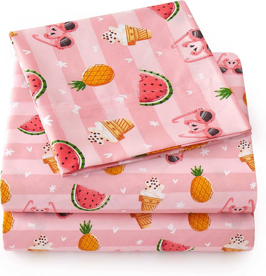 1500 Supreme Kids Bed Sheet Collection - Twin XL Sheets Bed Sheets Kids Bedding Sets for Girls Boys Toddlers with Extra Long Fitted, Flat, and Pillowcase, Twin XL, Summer Fun Pink (Pack of 12)