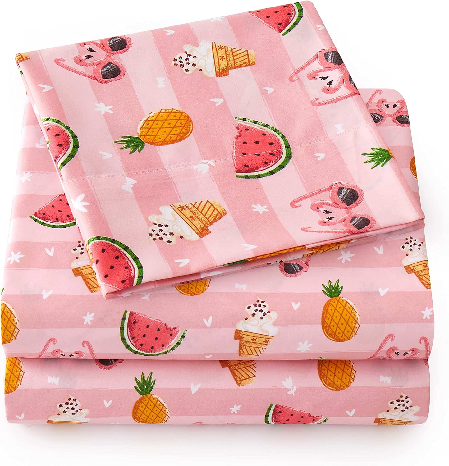 1500 Supreme Kids Bed Sheet Collection - Twin XL Sheets Bed Sheets Kids Bedding Sets for Girls Boys Toddlers with Extra Long Fitted, Flat, and Pillowcase, Twin XL, Summer Fun Pink (Pack of 12)