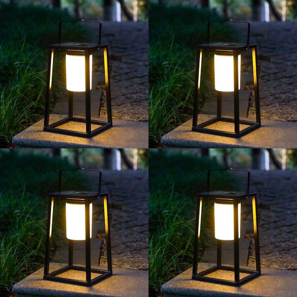 TRIROCKS Set of 4 Outdoor Solar Lantern Portable Brightness LED Nightstand Lantern Portable Solar Lamp IP44 Waterproof Touch Control Outdoor Table Lamp Cordless Lights for Patio Walking Camping Garden