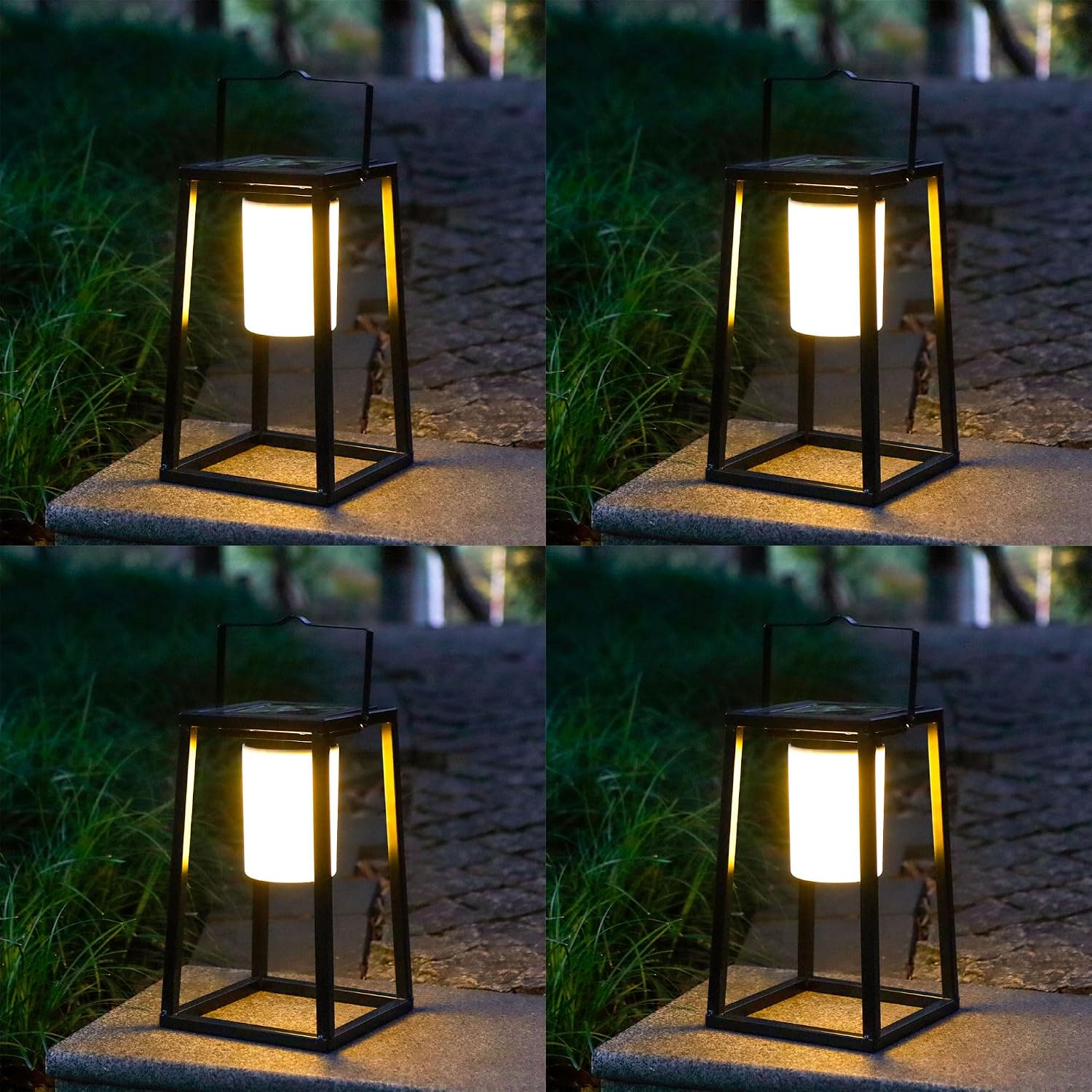 TRIROCKS Set of 4 Outdoor Solar Lantern Portable Brightness LED Nightstand Lantern Portable Solar Lamp IP44 Waterproof Touch Control Outdoor Table Lamp Cordless Lights for Patio Walking Camping Garden