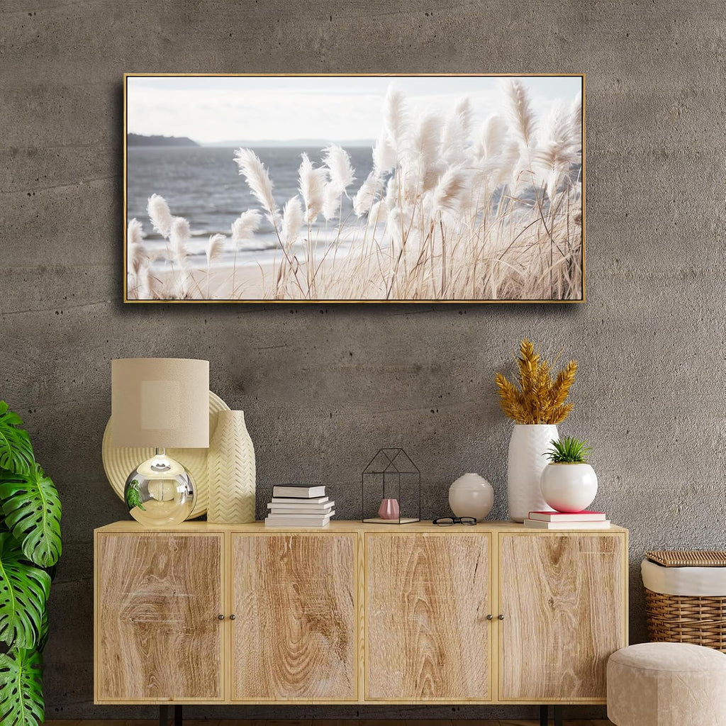 Framed Wall Art Artwork Decor Nature Canvas Painting ReedSeascape Wall Decor for Bedroom Living Room Decoration Home Kitchen Office 24' x 48'