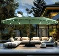 PHI VILLA 15ft Large Patio Umbrella with Solar Lights, Double-Sided Outdoor Market Rectangle Umbrellas with 36 LED Lights, Umbrella Base (Stand) Included, Mint Green