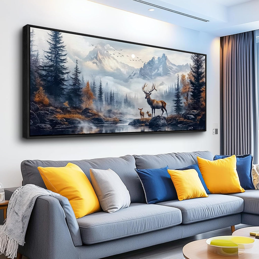 KELIYUAN Large Canvas Lushan Mountain Scenery Wall Art For Living Room Black Framed Wall Decorations For Bedroom Office Murals Printed Artworks Restaurant Wall Artwork Home Decor Aesthetics 32'X72'