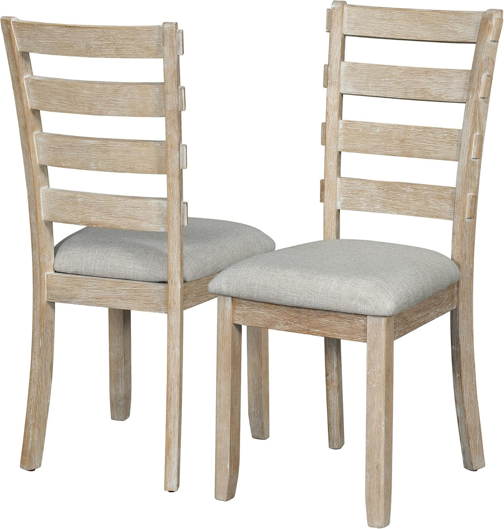 Solid Wood 6-Piece Dining Room Table Set with Beautiful Wood Grain Pattern Tabletop, Rustic Style Kitchen Dining Table Set with 4 Padded Ergonomic Chairs & a Bench (Natural Wash-Grain)