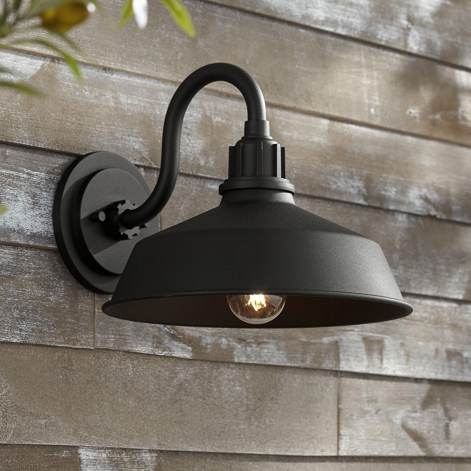 Franklin Iron Works Arnett Rustic Urban Barn Outdoor Wall Light Fixture Smooth Black Aluminum 10 1/2' Gooseneck Arm for Exterior House Porch Patio Outside Deck Garage Yard Front Door Garden Home