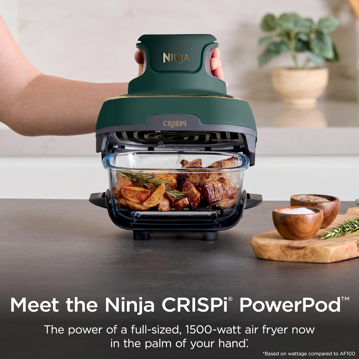 Ninja Crispi 5-in-1 Glass Air Fryer | With Nontoxic 2.5 QT, 4QT, 6-Cup Containers & Lids | Microwave, Freezer & Dishwasher Safe | 450°F Max Temp | Green | FN103BF