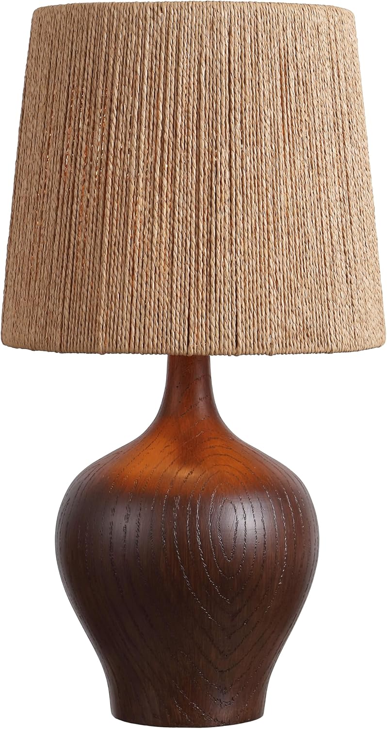 JONATHAN Y 23' Dark Brown Wood Finish Rustic Farmhouse Resin Gourd LED Table Lamp for Bedroom, Living Room, Nightstand, with Brown Paper Rope Shade, LED Bulb Included (JYL9200B)
