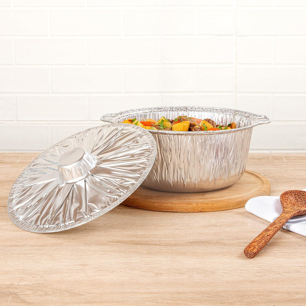 Foil Lux 3.5 Quart Pans And Lids, 100 Disposable Pots With Lids - Oven-Ready, Stove Compatible, Aluminum Foil Baking Pans, Freezable, For Outdoor Camping, Vacation, Picnic, And More - Restaurantware
