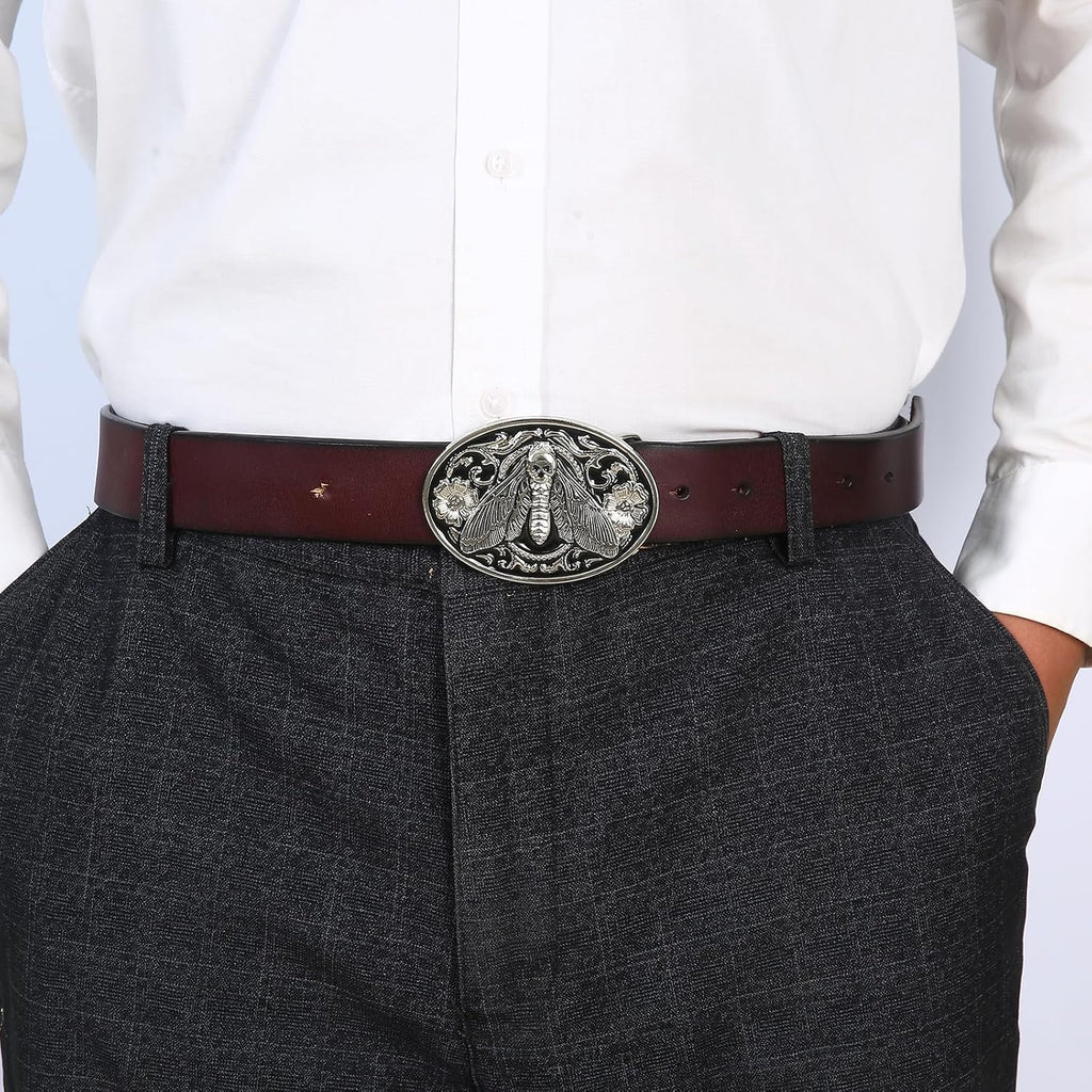 Men's Western Belt Buckle - Turquoise Texas Longhorn Bull Design for Cowboy & Rodeo Style