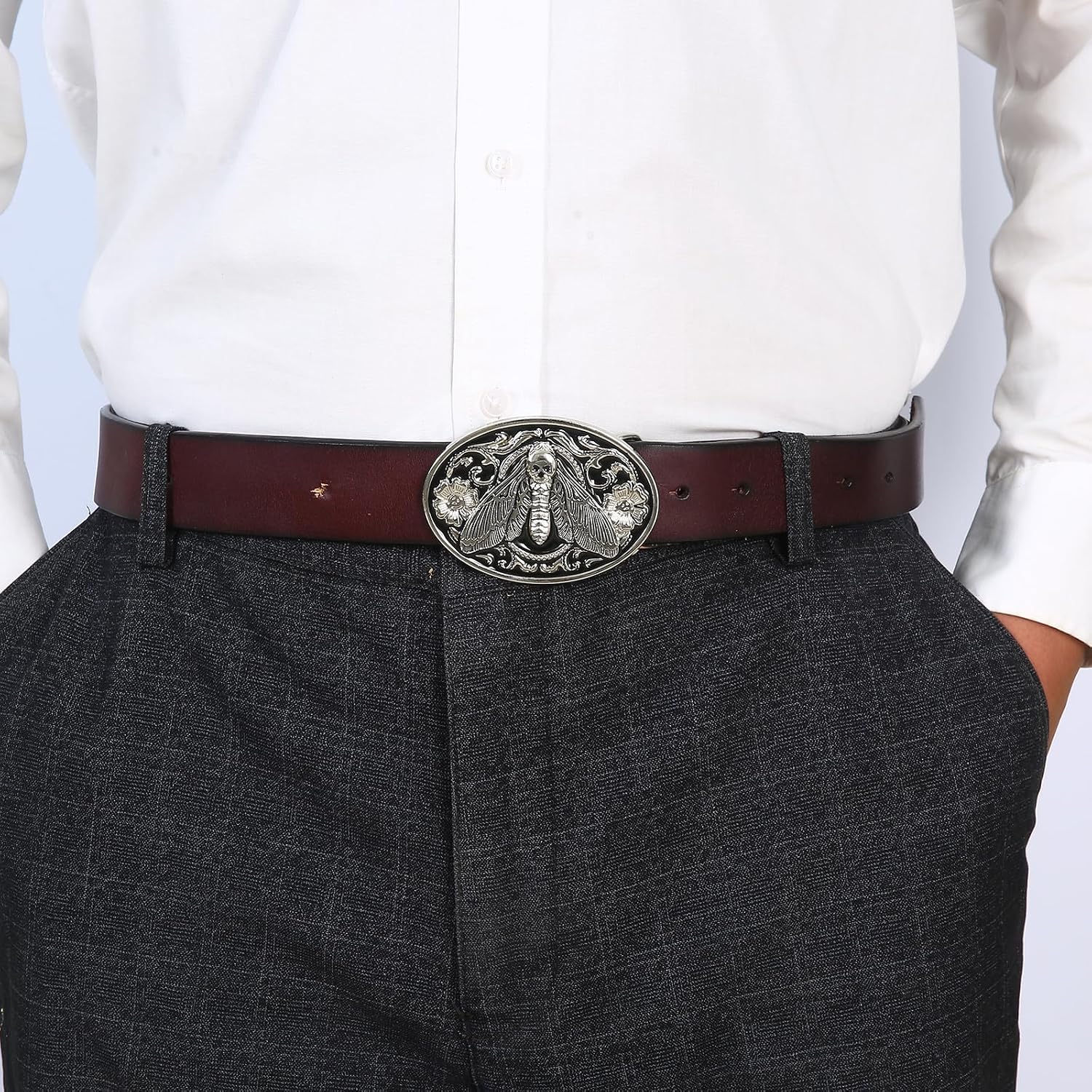 Men's Western Belt Buckle - Turquoise Texas Longhorn Bull Design for Cowboy & Rodeo Style