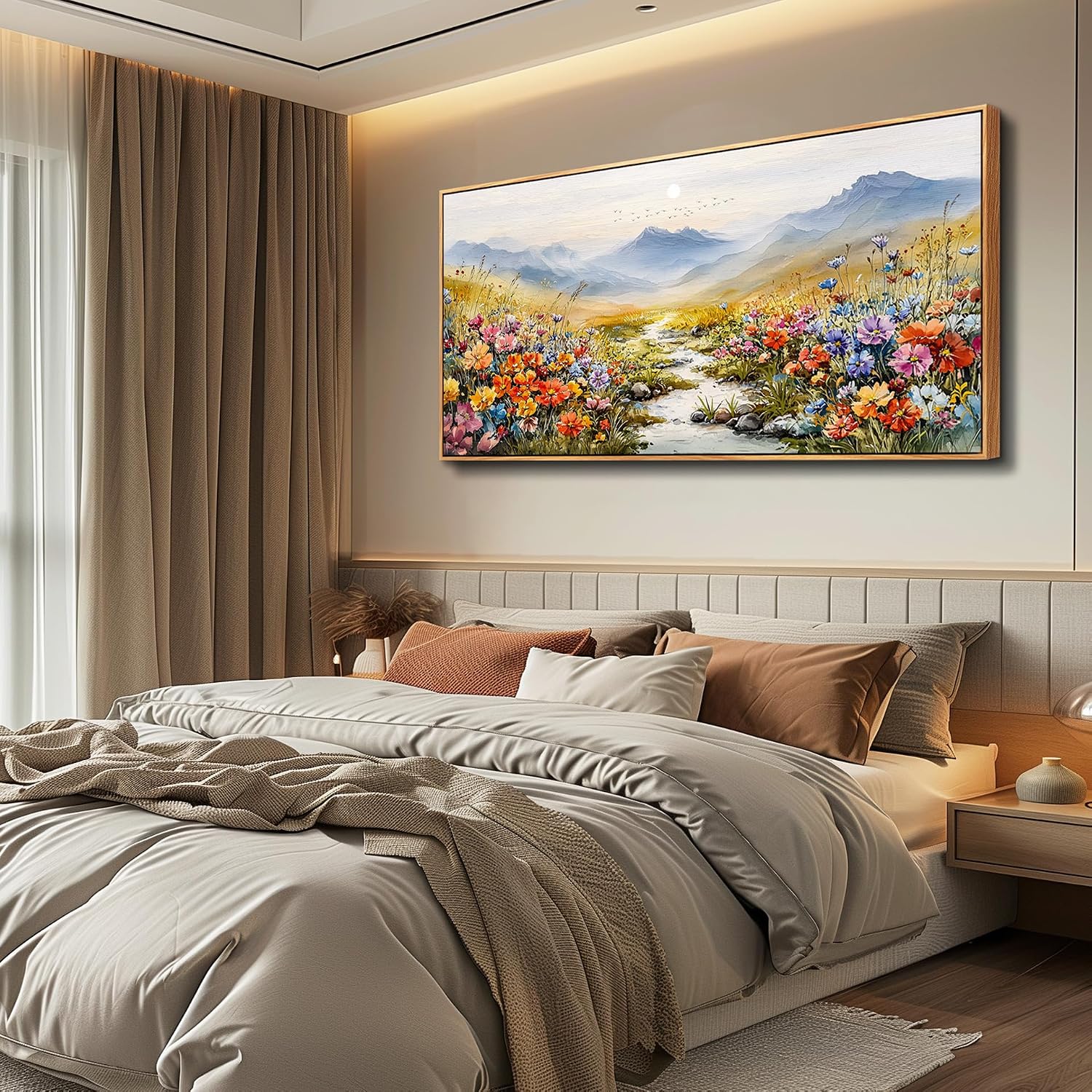 XIGUANGART Extra large Framed Wall Art, Floral Wall Decor,Flower Pictures Wall Decor, Wildflower Botanical Wall Art, Landscape Canvas Painting for Living Room Bedroom Kitchen Sofa Farmhouse 30'x60'