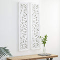 Deco 79 Wood Floral Home Wall Decor Intricately Carved Scroll Wall Sculpture, Set of 2 Wall Art 12'W, 50'H, White