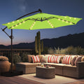 HOMSHADE 10ft Solar Lights Offset Cantilever Patio Umbrella - with Light and Base, LED Lighted Offset Hanging Patio Outdoor Market Umbrella UPF50+ UV Protection with Easy Tilt and Crank (Apple Green)