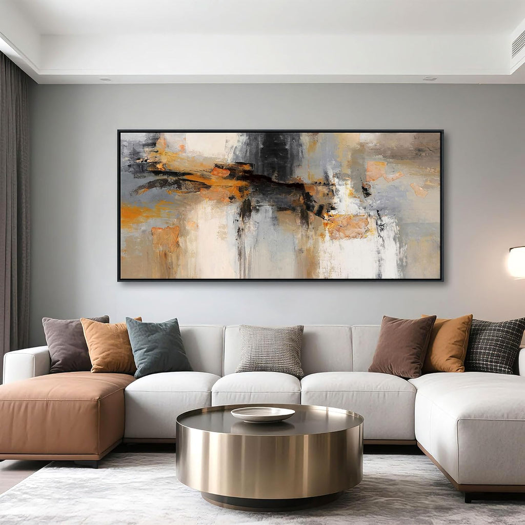 AJAZIKO Large Abstract Canvas Wall Art - Wall Art for Living Room and Bedroom, Modern Wall Decor in Orange and Gray Hues, Perfect Office Decorations for Work