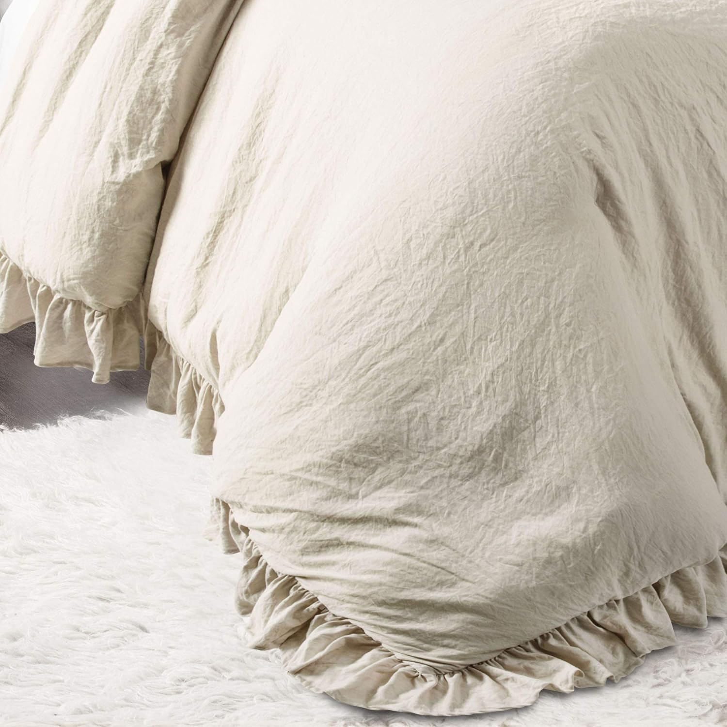 Lush Decor Reyna Ruffle Comforter Set, Full/Queen, Wheat, 3 Piece Cozy Bedding Set
