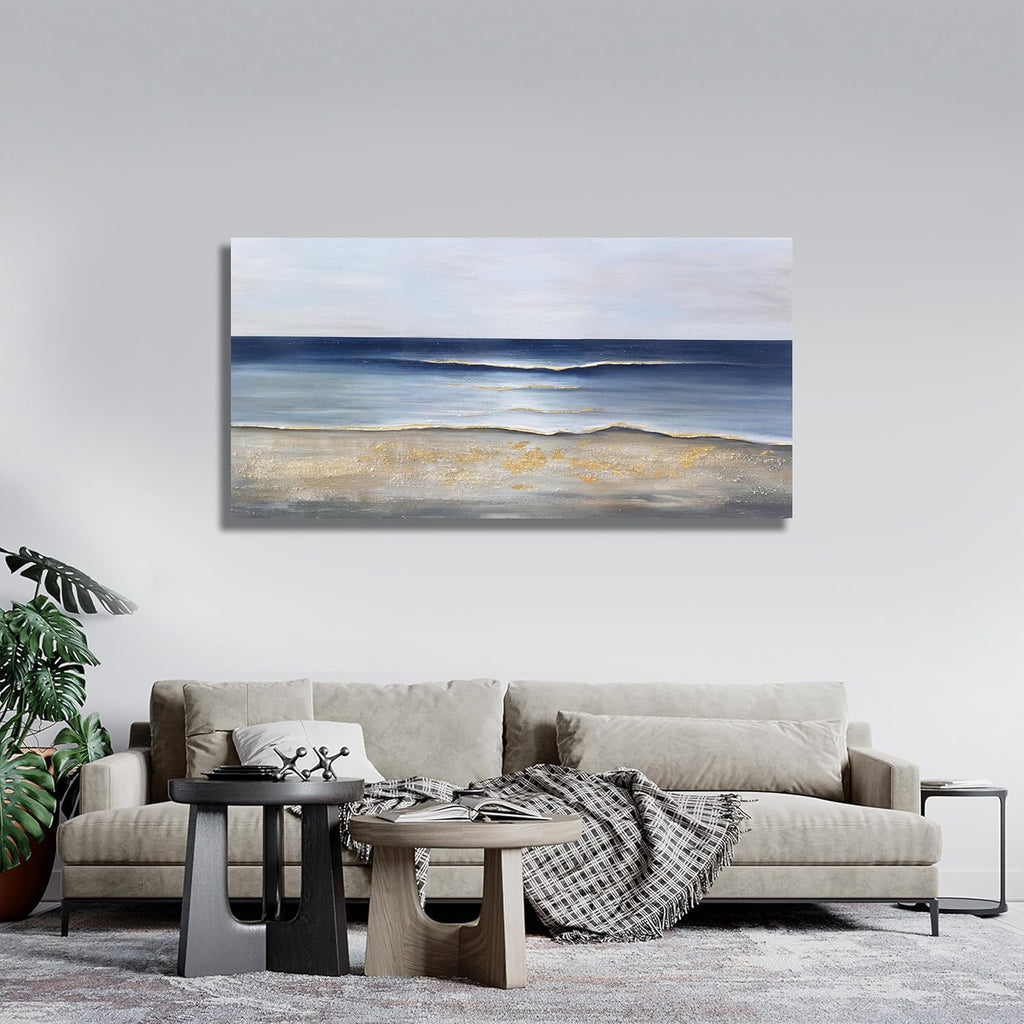 Yuaxker Ocean Canvas Wall Art Blue and Gold Wall Decor Modern Aesthetic Canvas Painting Super Large Size Artwork for Living Room Bedroom Dinning Room Office 30x60 inch