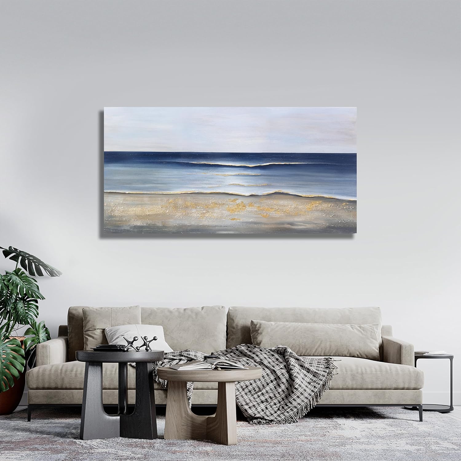Yuaxker Ocean Canvas Wall Art Blue and Gold Wall Decor Modern Aesthetic Canvas Painting Super Large Size Artwork for Living Room Bedroom Dinning Room Office 30x60 inch