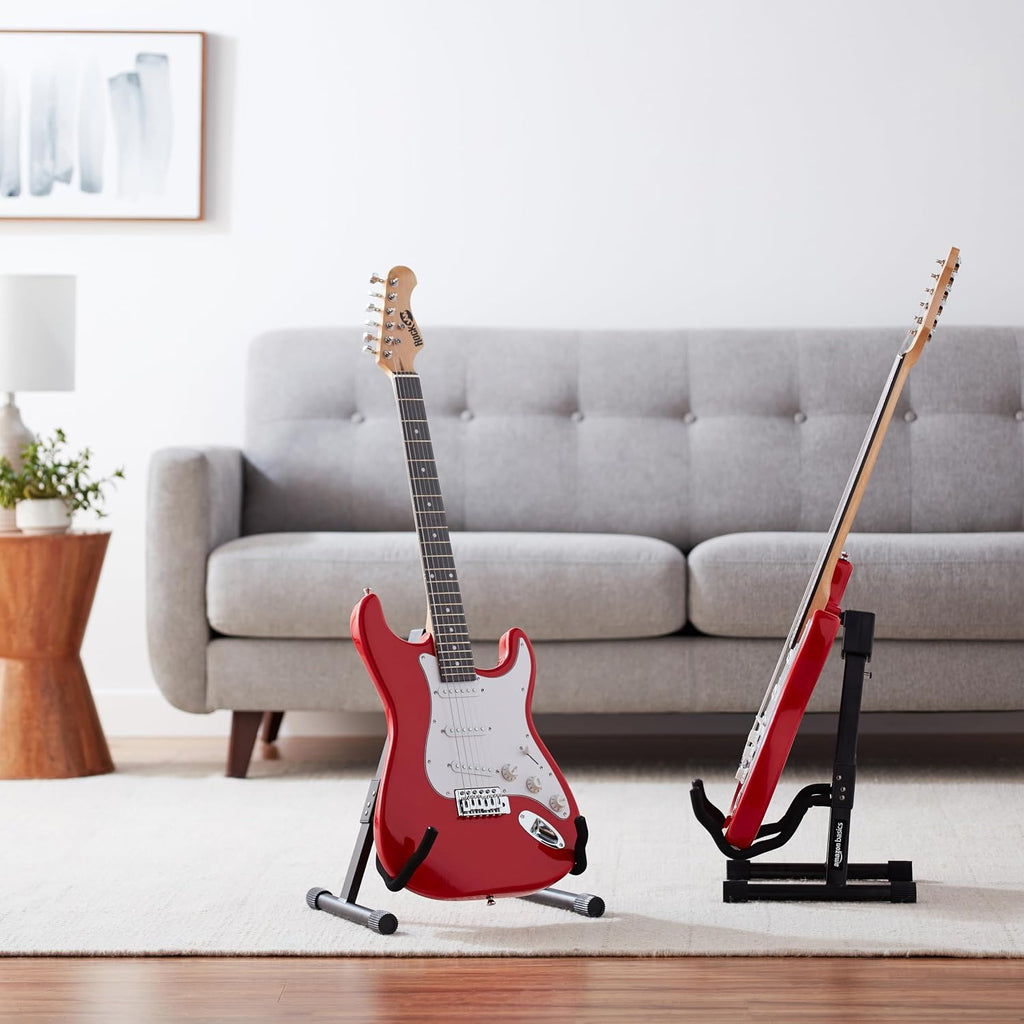 Amazon Basics Portable Adjustable Folding Guitar Stand for Electric and Acoustic Guitars, A-shape, Fully Assembled with Padded Foam, Black, 8.66 x 15.16 x 3.74 inches (Pack of 6)