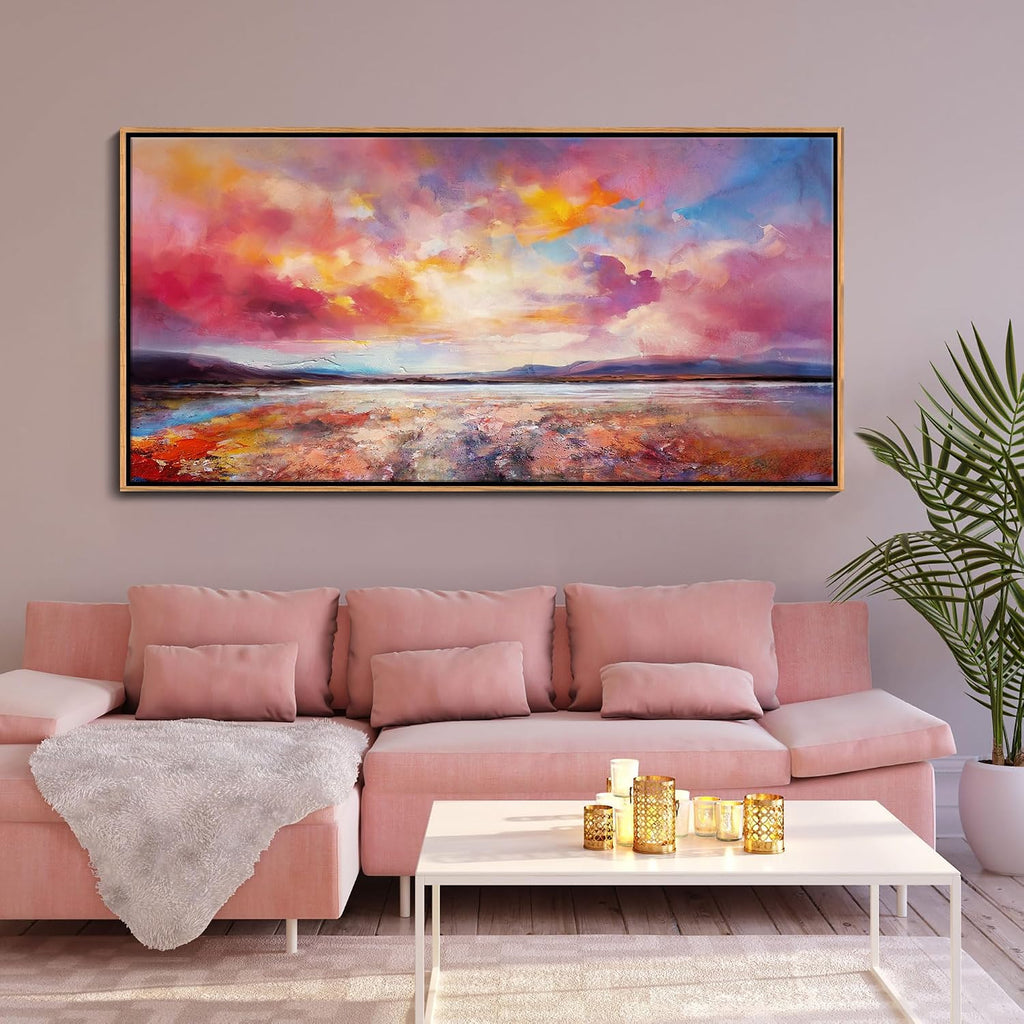 DVQ ART Canvas Wall Art for Living Room Large Size - Coastal Sunset Canvas Prints - Beach Wall Art for Home Decor, Ocean Scenery Picture, Framed Seascape Poster 24'x48' for Bedroom Bathroom Decor